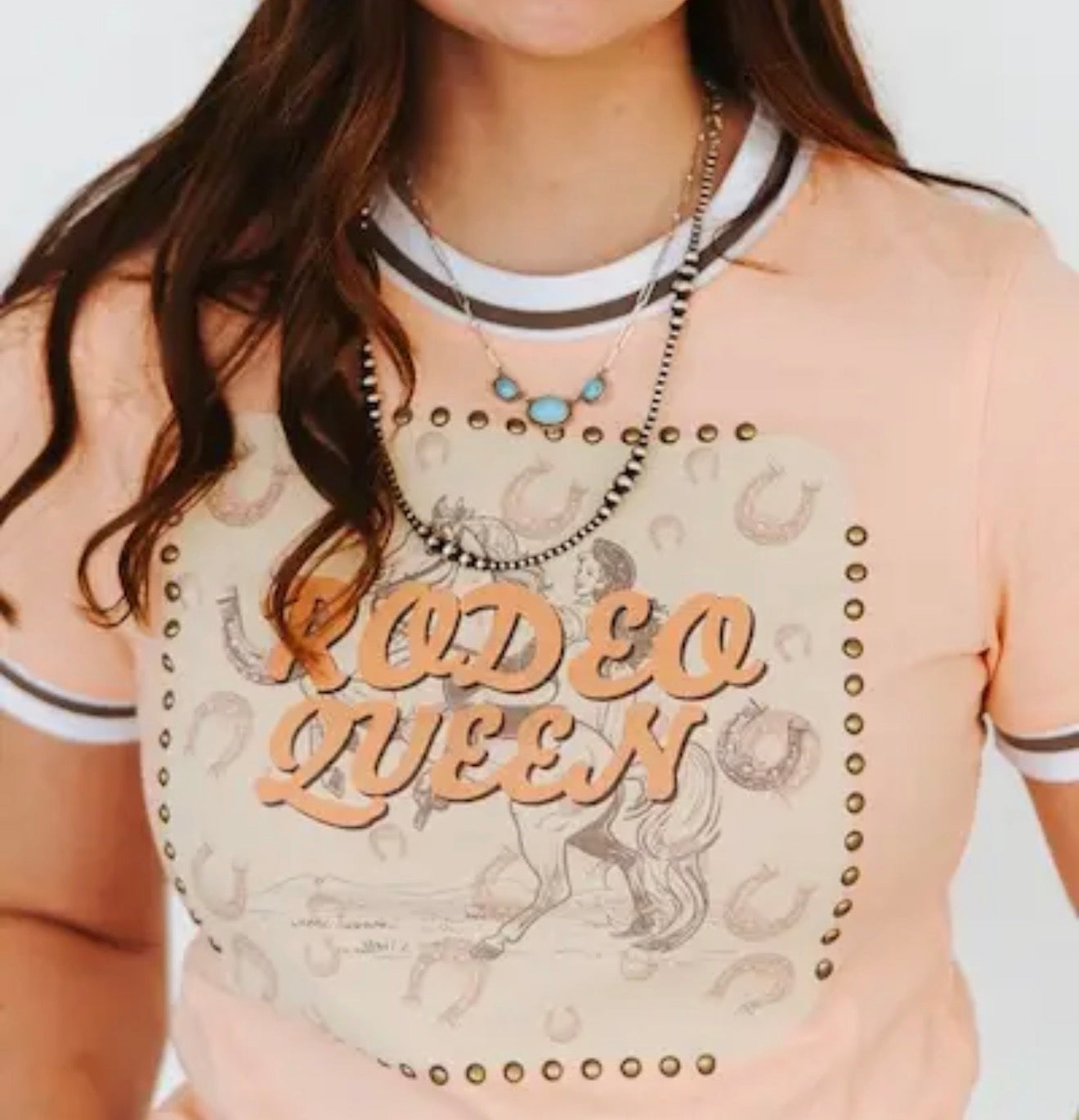 z   Peach Rodeo Queen Vintage Studded Top