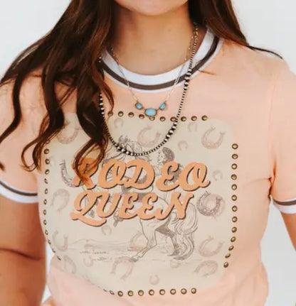 z   Peach Rodeo Queen Vintage Studded Top