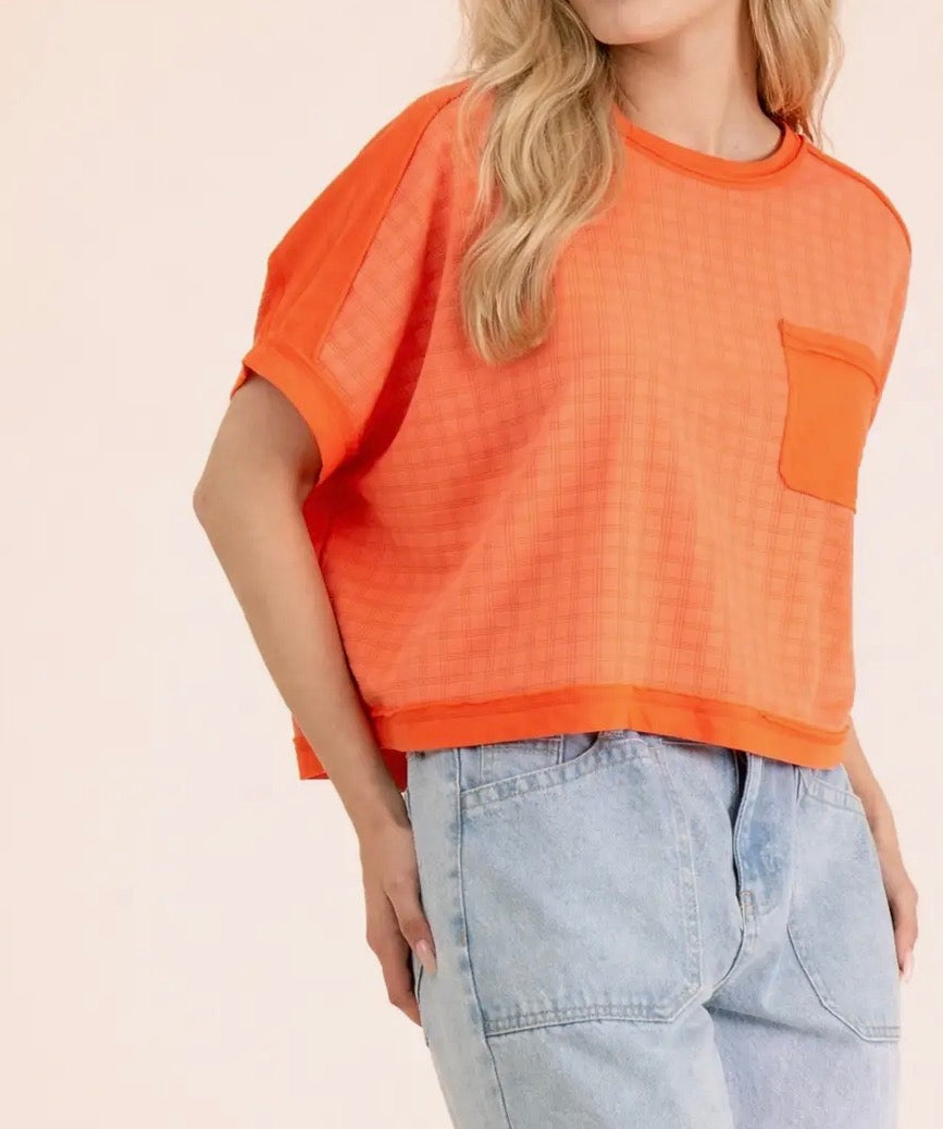 z   Dolman Sleeve Textured Knit Top Coral