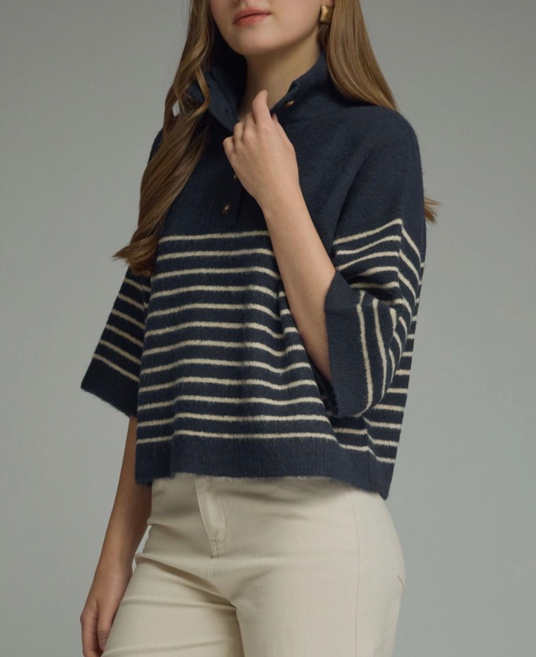 z   Striped Navy Knit Top