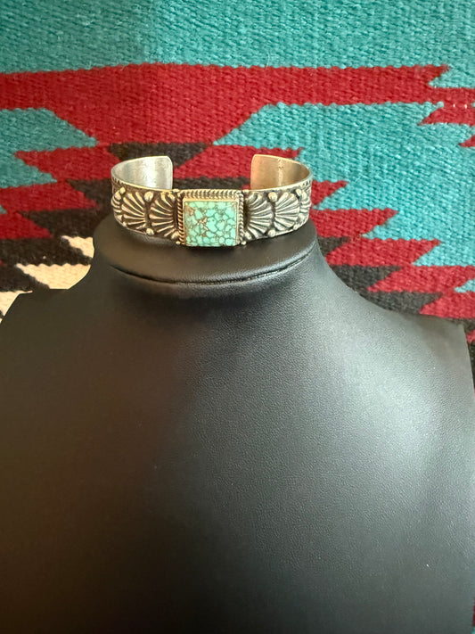 Square Turquoise Cuff By Tsasie White