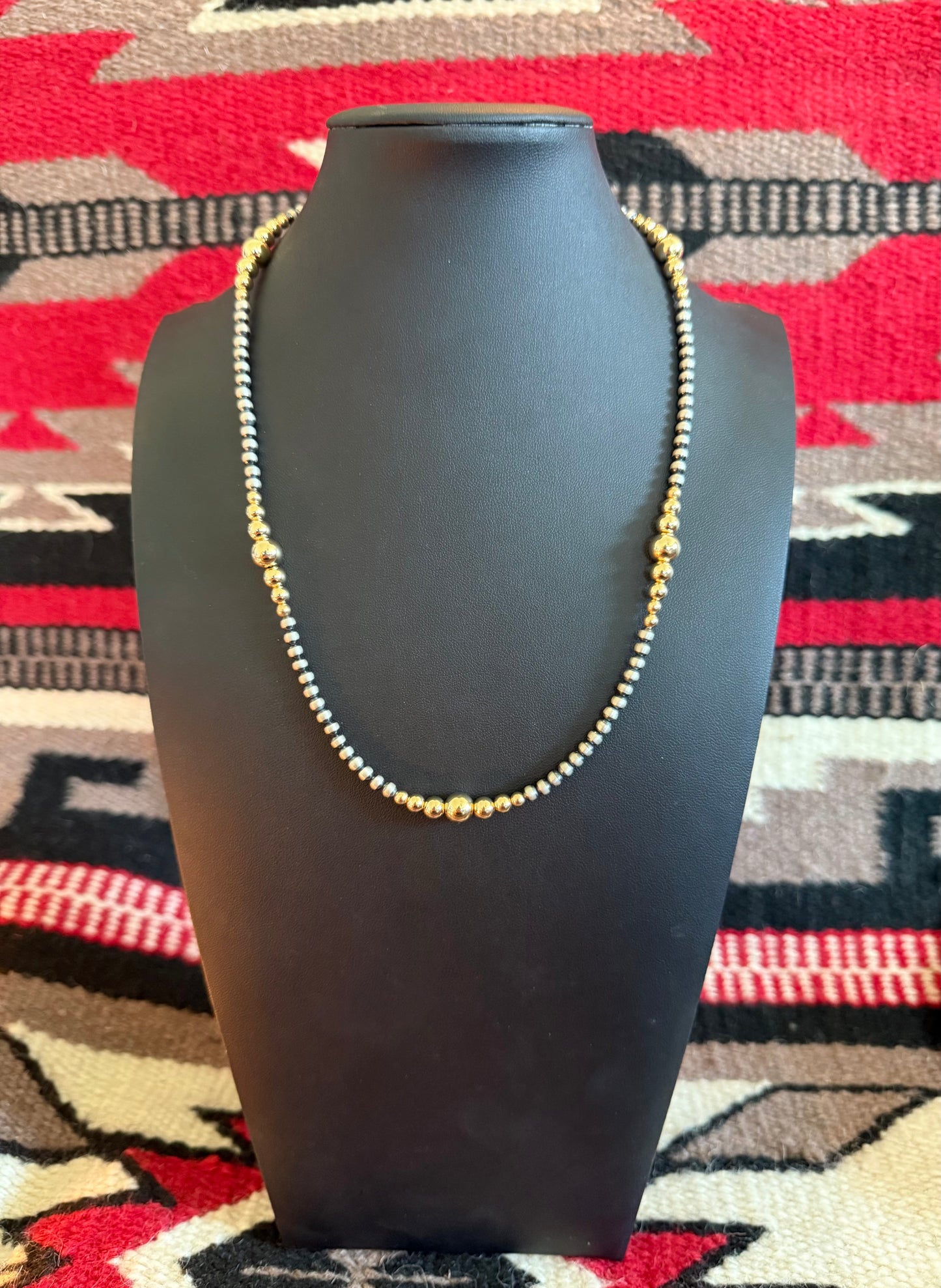 Style 7 Sterling Silver Navajo Pearl and Gold Mixed Bead Necklace 18" Long