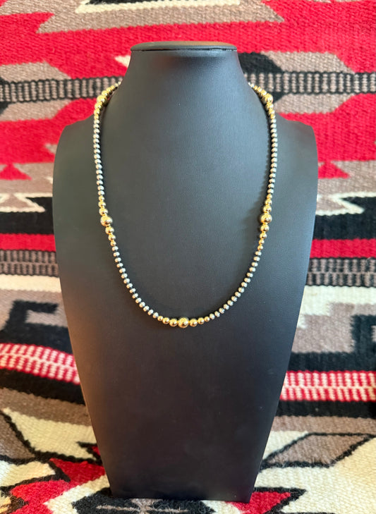 Style 7 Sterling Silver Navajo Pearl and Gold Mixed Bead Necklace 18" Long