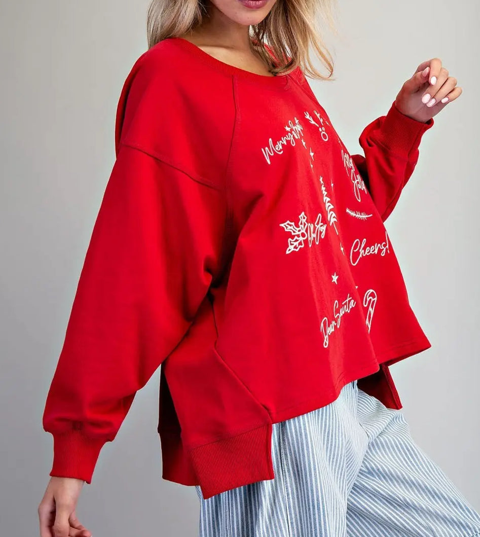 z   Red Christmas High-Low Pullover