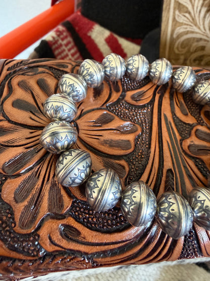 LI   Sterling Silver Stretch Bracelet with Stamped Beads and Squash Charm