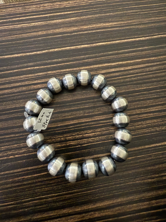 Stretch Bracelet 12mm Sterling Silver Navajo Pearls