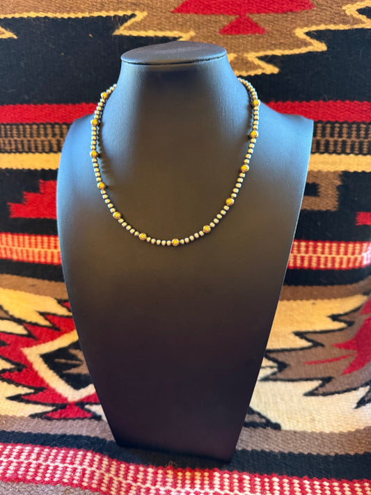 Style 3 Sterling Silver Navajo Pearl and Gold Necklace 16" Long 4mm