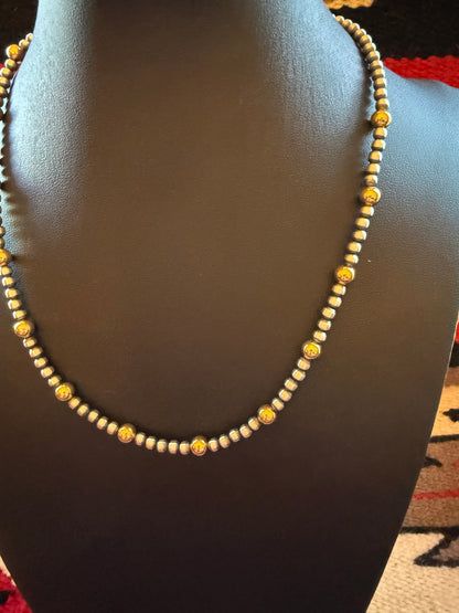 Style 3 Sterling Silver Navajo Pearl and Gold Necklace 18" Long 4mm