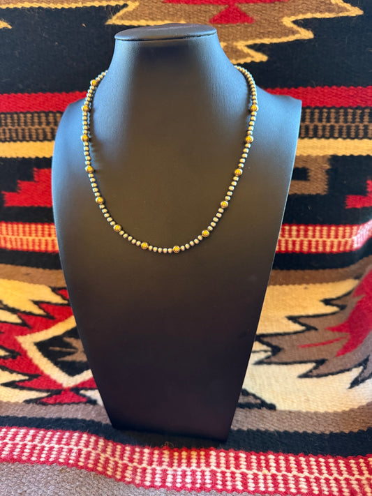 Style 3 Sterling Silver Navajo Pearl and Gold Necklace 18" Long 4mm