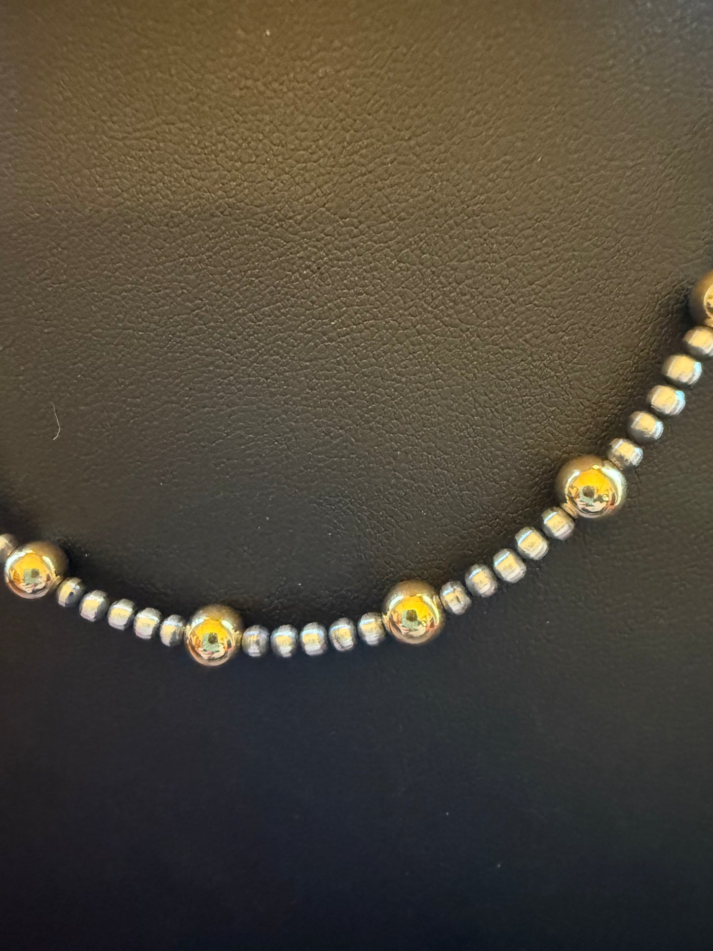 Style 4 Sterling Silver Navajo Pearl and Gold Necklace 16" Long 3mm