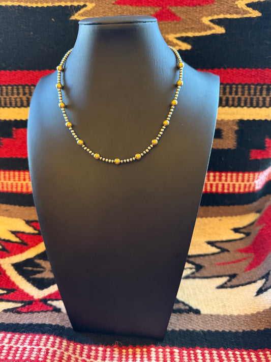 Style 4 Sterling Silver Navajo Pearl and Gold Necklace 16" Long 3mm