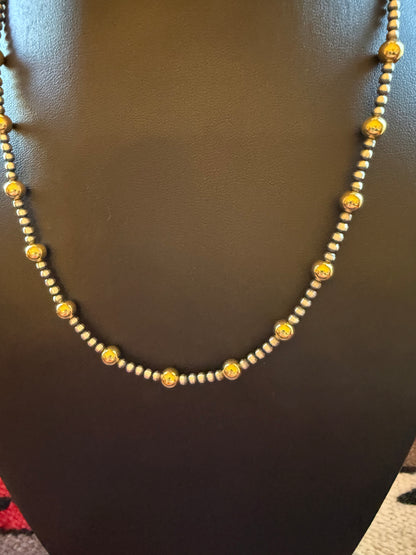 Style 4 Sterling Silver Navajo Pearl and Gold Necklace 18" Long 3mm