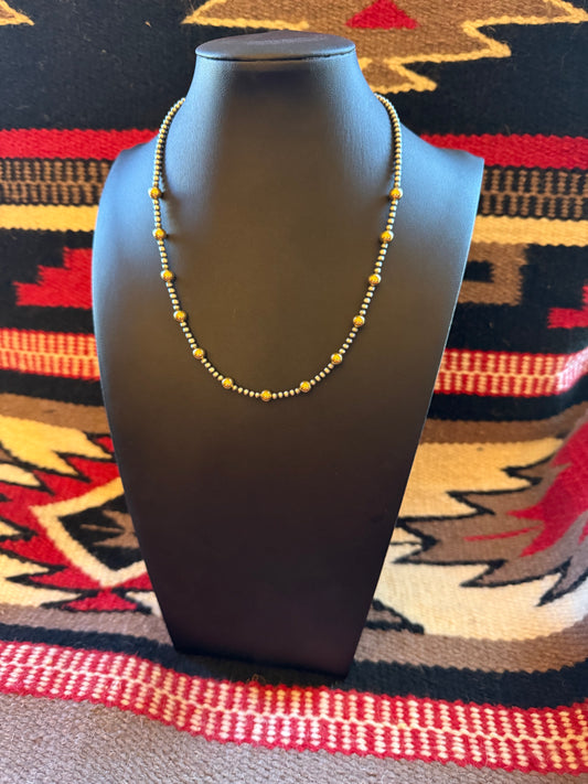 Style 4 Sterling Silver Navajo Pearl and Gold Necklace 18" Long 3mm
