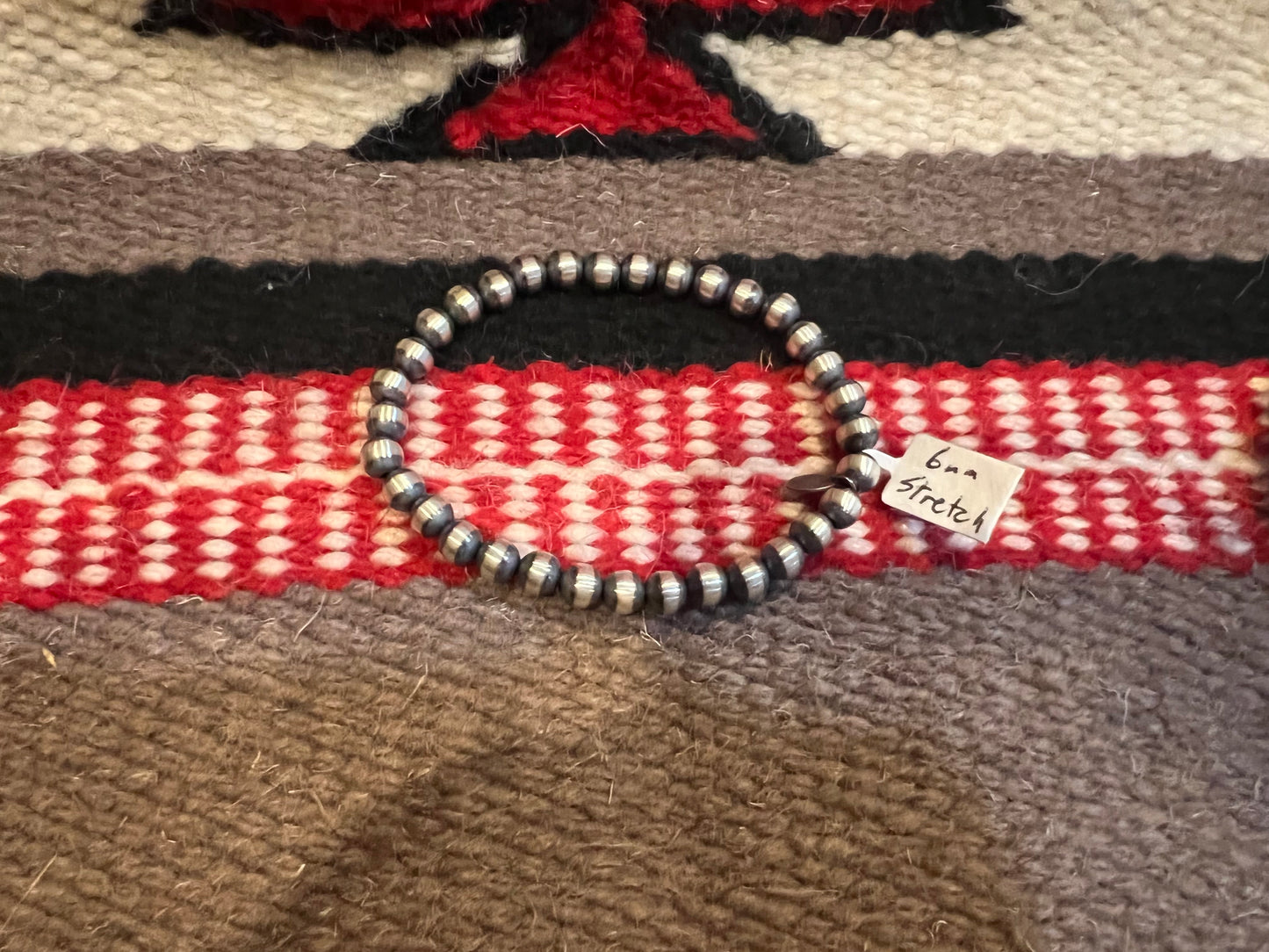 Stretch Bracelet 6mm Sterling Silver Navajo Pearl
