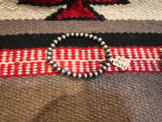 Stretch Bracelet 6mm Sterling Silver Navajo Pearl