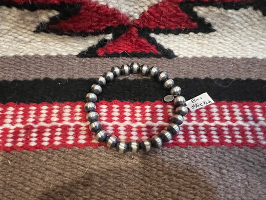 Stretch Bracelet 8mm Sterling Silver Navajo Pearls