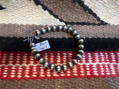 Toggle Bracelet 8mm Sterling Silver Navajo Pearls
