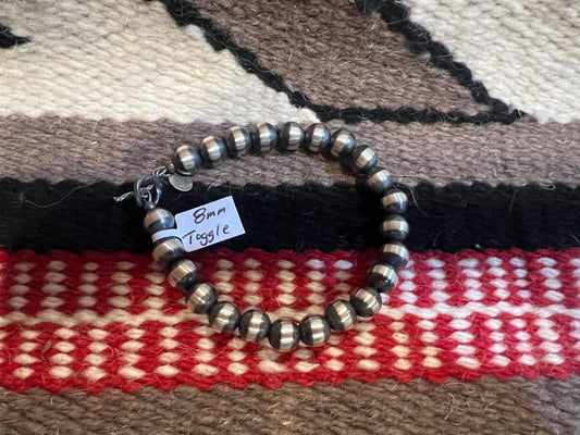 Toggle Bracelet 8mm Sterling Silver Navajo Pearls